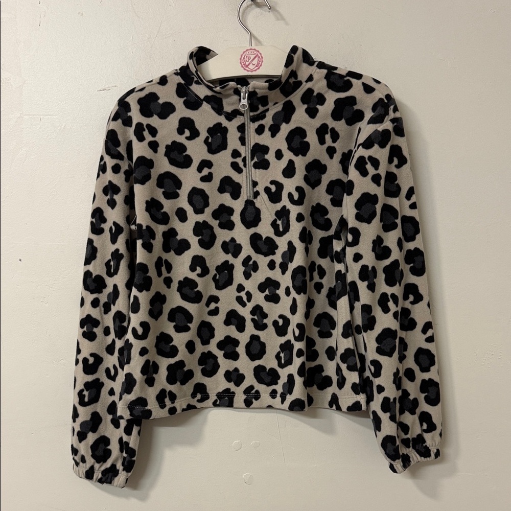 Place Black and Tan Animal Print Zip-Up Top